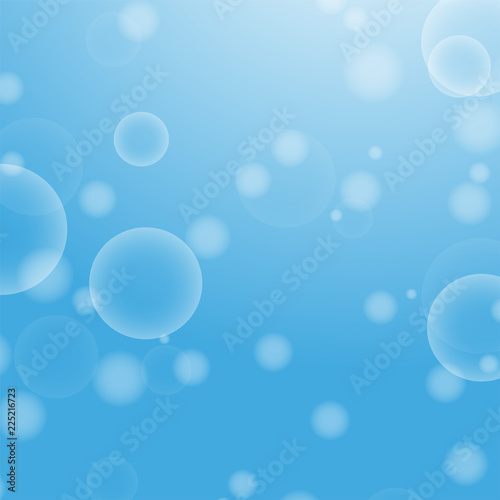 Light blue abstract background with a bokeh in the form of circles. Underwater world with air bubbles. Vector illustration.