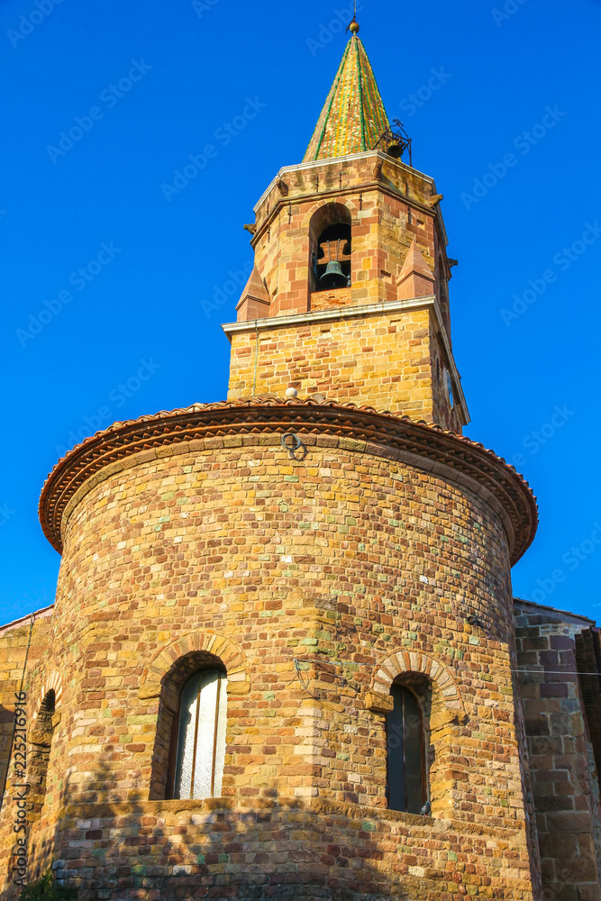 View on the bell tower of the Frejus Cathedral on a sunny day.