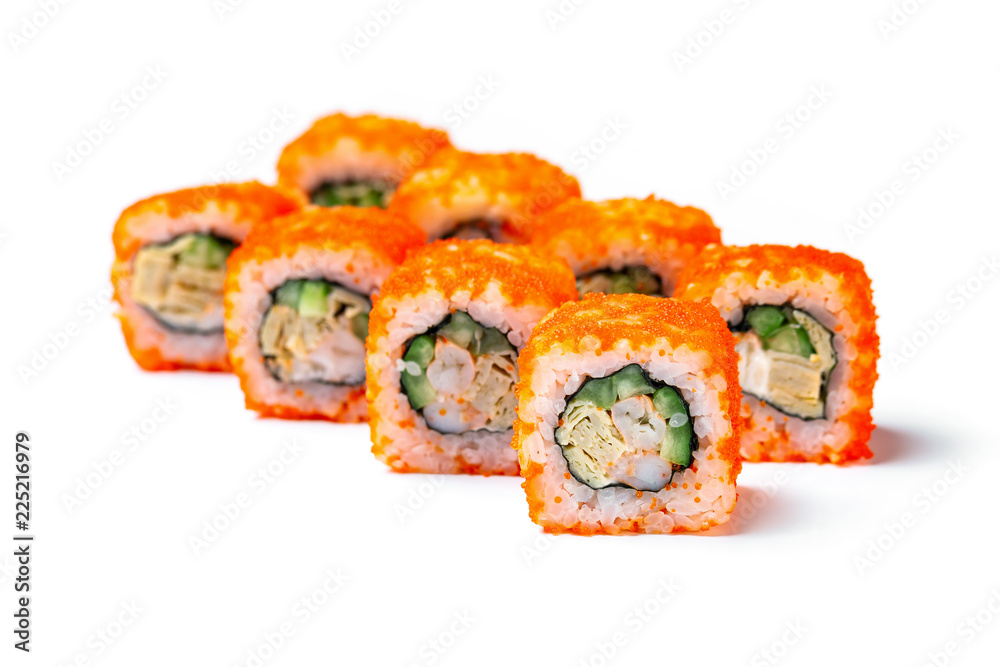 California sushi rolls set isolated at white background. California sushi rolls set isolated at white background.