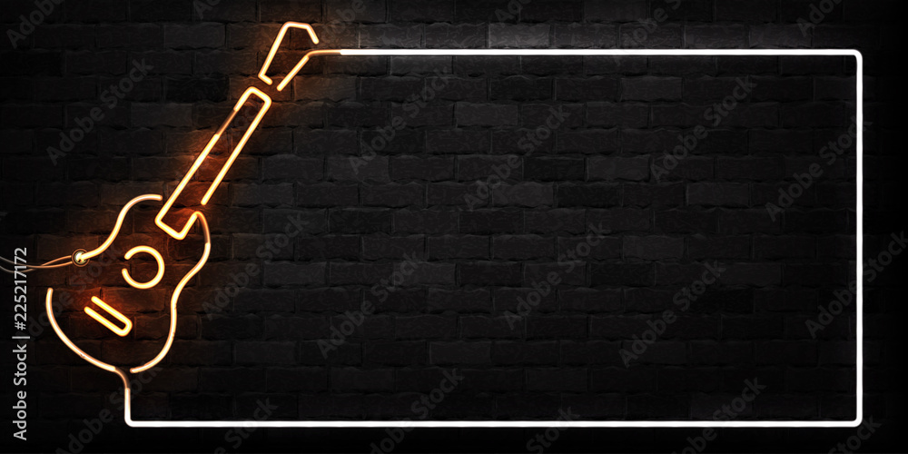 Naklejka premium Vector set of realistic isolated neon sign of Guitar frame logo for decoration and covering on the wall background. Concept of music, dj and concert.