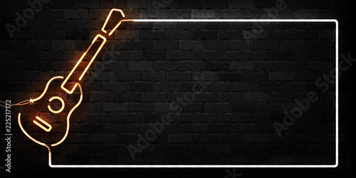 Vector set of realistic isolated neon sign of Guitar frame logo for decoration and covering on the wall background. Concept of music, dj and concert.