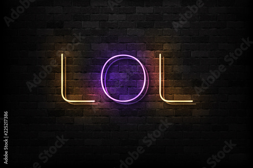 Vector realistic isolated neon sign of LOL logo for decoration and covering on the wall background. Concept of social media and laugh. photo