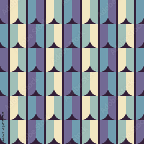 Abstract tasteful seamless repeat vector pattern with pastel arch shapes. Pastel coloured bold elements on dark blue background. Great for fashion and paper products.