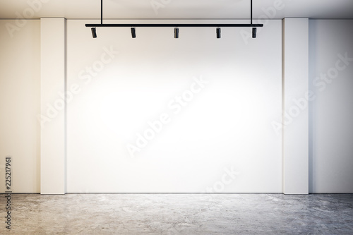 Modern gallery with blank wall photo