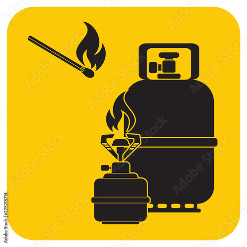 Camping stove with gas bottle icon vector