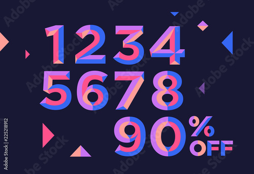 0, 1, 2, 3, 4, 5, 6, 7, 8, 9 numeral alphabet. Colorfull polygonal triangle Letter. Eps10. Vector Isolated Number.