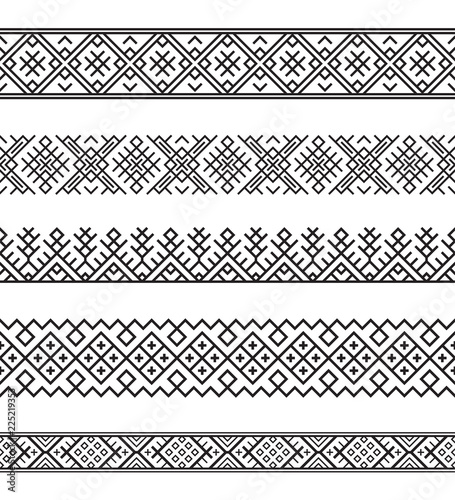 Set of black seamless Slavic ethnic borders. Pattern brushes are included.