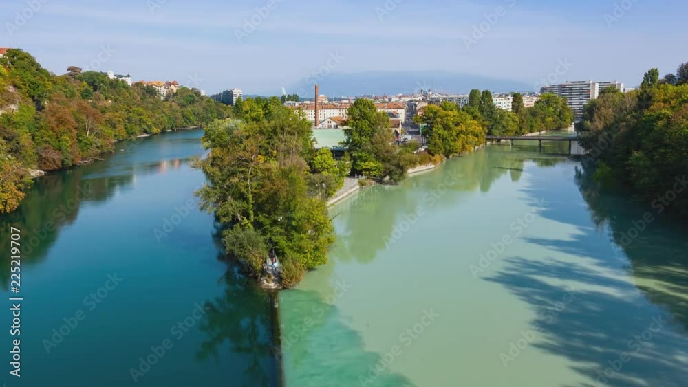 4K timelapse aerial view of Arve an Rhone river confluent in Geneva Switzerland 4K timelapse aerial view of Arve an Rhone river confluent in Geneva Switzerland