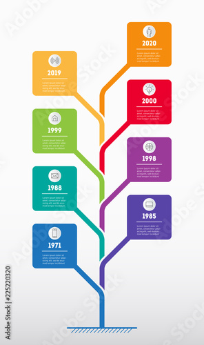 Vertical Business presentation concept with 8 options. Web Template of abstract tree, info chart or diagram. Vector infographic of technology or education process with eight steps.