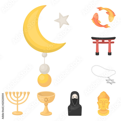 Religion and belief cartoon icons in set collection for design. Accessories, prayer vector symbol stock web illustration.