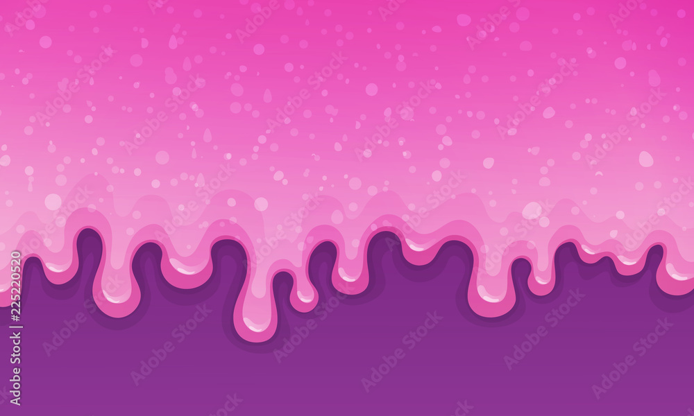 Dripping pink glitter slime on purple background. Vector illustration