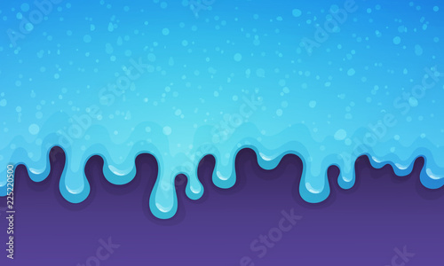 Dripping blue glitter slime on violet background. Vector illustration.