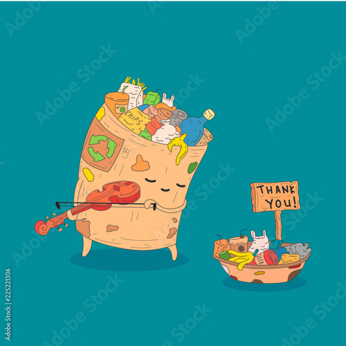 funny doodle with trash can