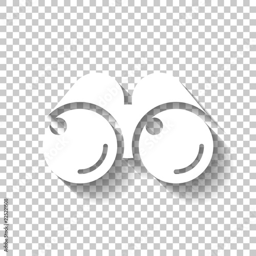 Simple binocular icon. White icon with shadow on transparent bac