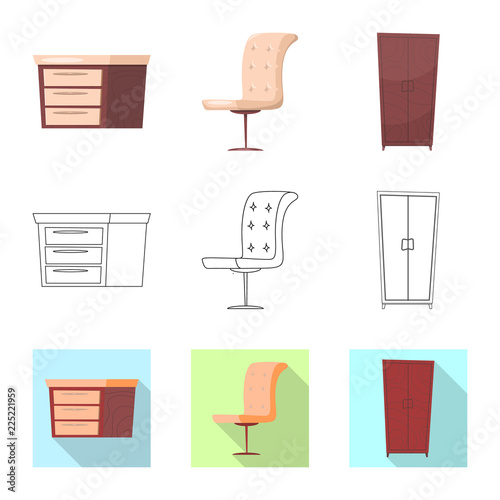 Vector design of furniture and apartment sign. Collection of furniture and home stock symbol for web.