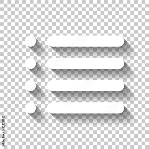 Simple list menu icon. White icon with shadow on transparent bac