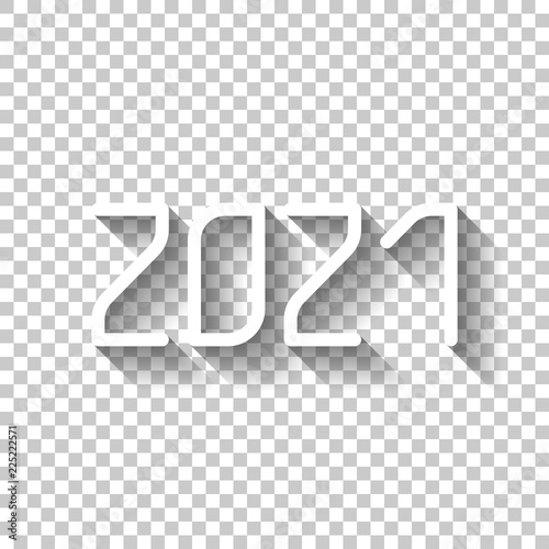 2021 number icon. Happy New Year. White icon with shadow on tran