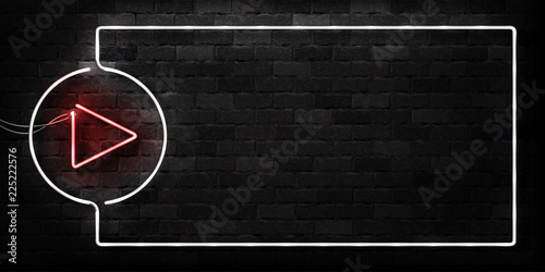 Vector realistic isolated neon sign of Video Player frame logo for decoration and covering on the wall background. Concept of social media and movie studio.