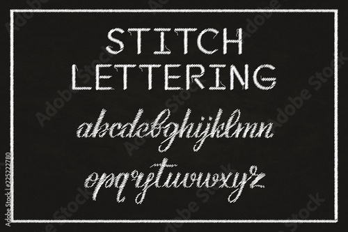 Vector realistic isolated stitch typography alphabet for decoration and covering on dark background. Concept of embroidery font.