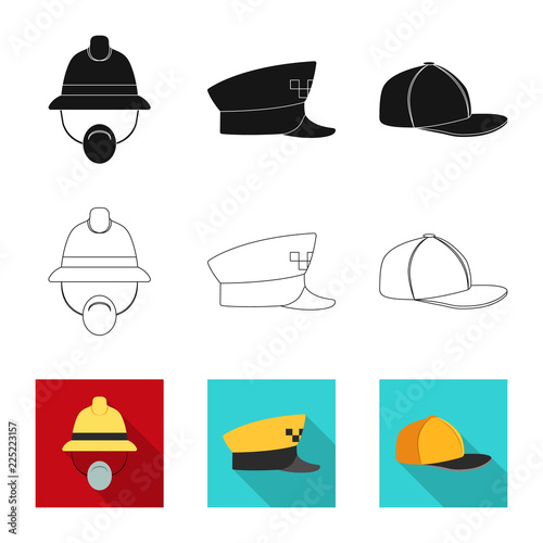 Vector illustration of headgear and cap icon. Collection of headgear and accessory stock symbol for web.