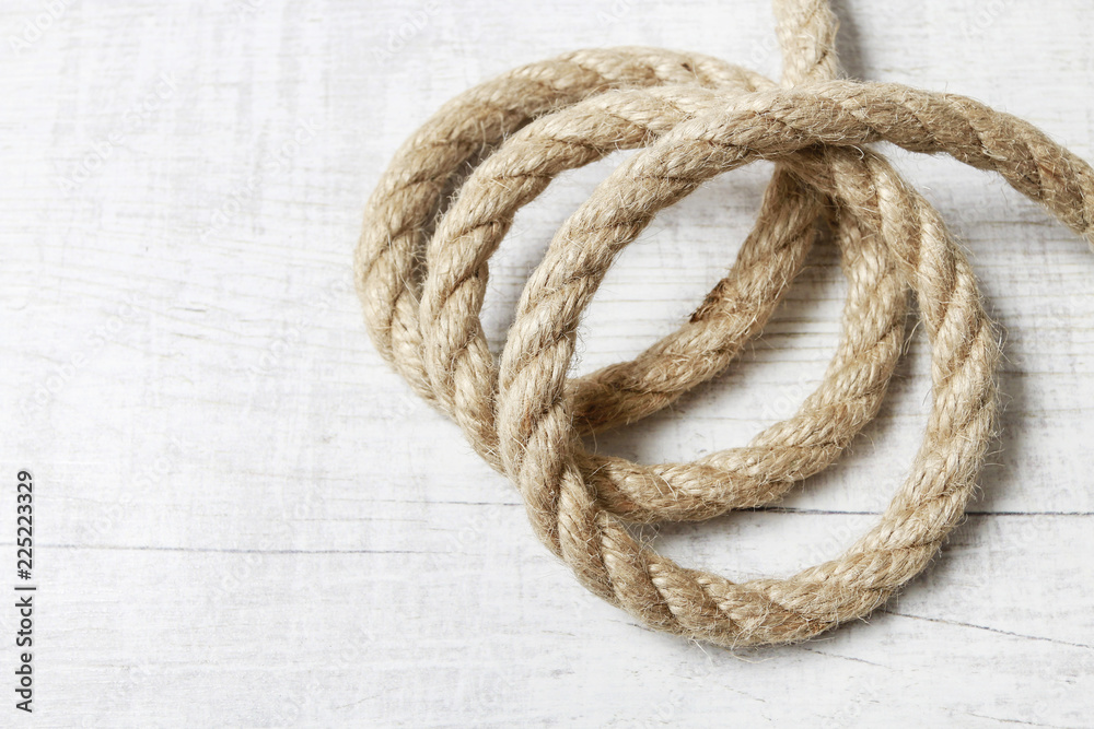 Ship rope on white wood