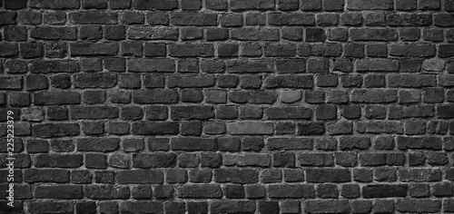 Panoramic Old Grunge Black and White Brick Wall Background