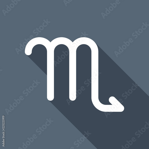 Astrological sign. Scorpio simple icon. White flat icon with lon