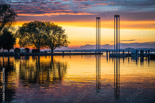 Bodensee Bregenz Austria Sunset Port Ship