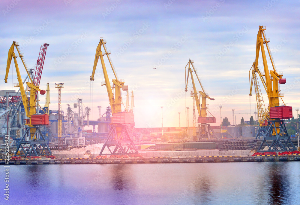 Seaport with cranes landscape