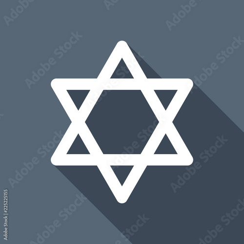Star of david, simple icon. White flat icon with long shadow on