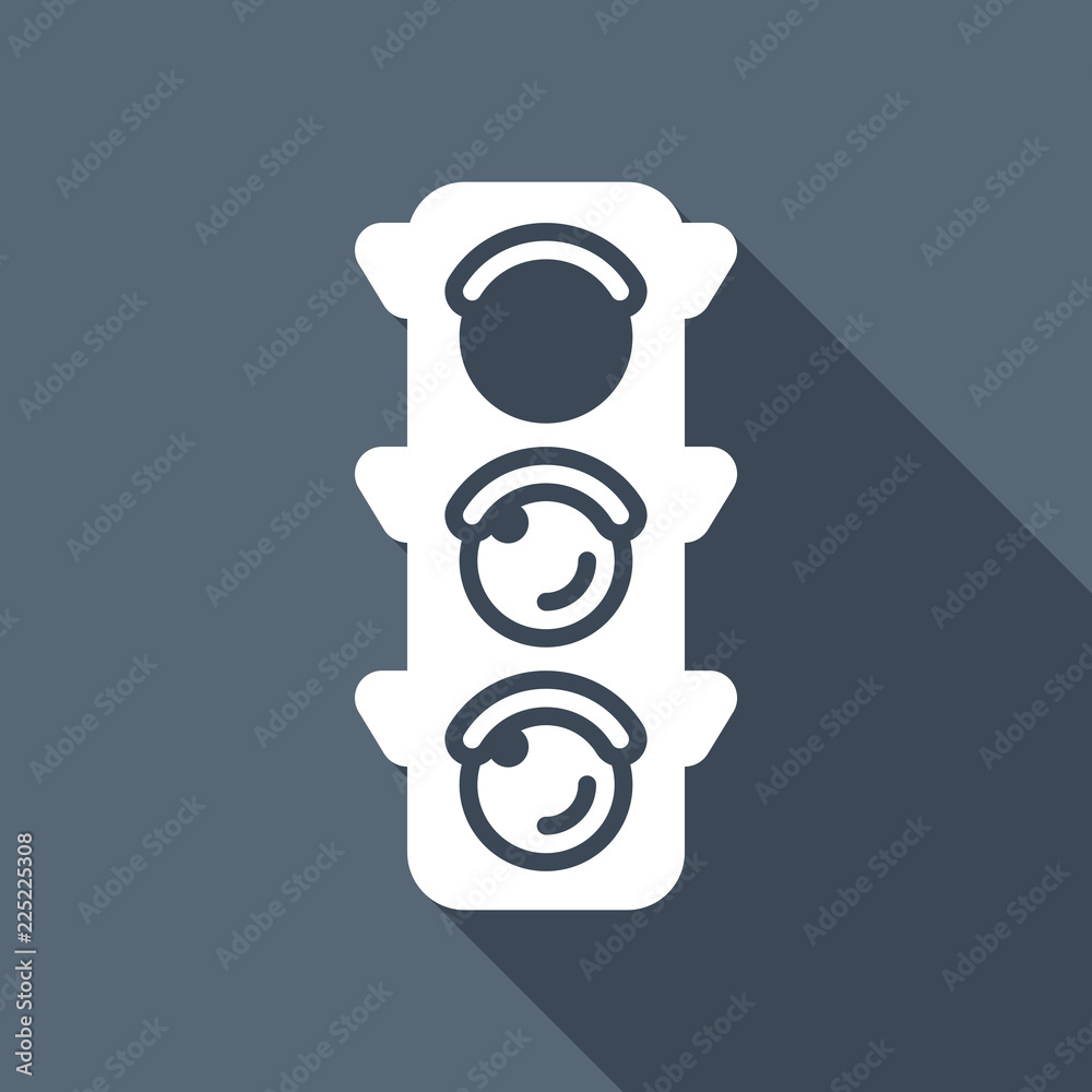 Traffic light icon. Sign of stop, red or stand. White flat icon