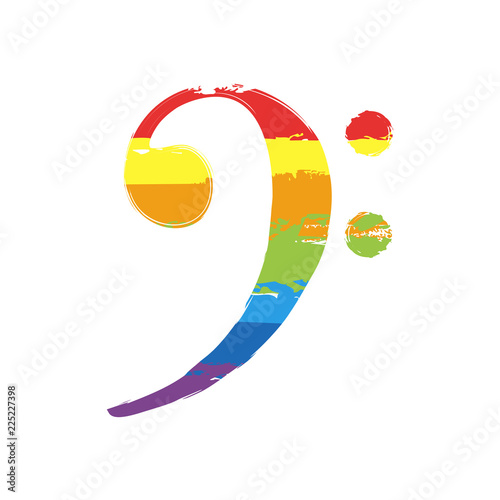 Bass Clef icon. Drawing sign with LGBT style, seven colors of rainbow (red, orange, yellow, green, blue, indigo, violet