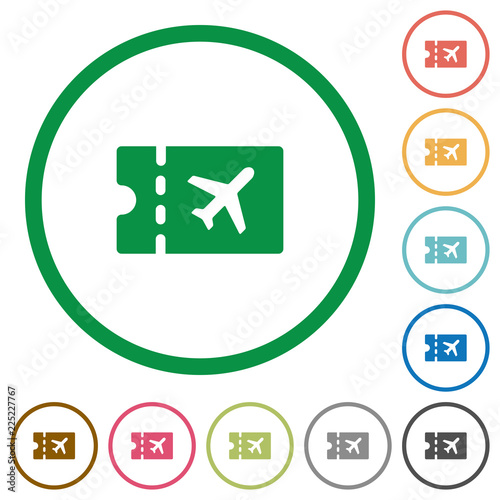 Air travel discount coupon flat icons with outlines