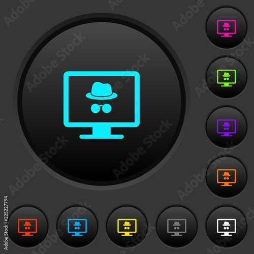Monitor with incognito symbol dark push buttons with color icons