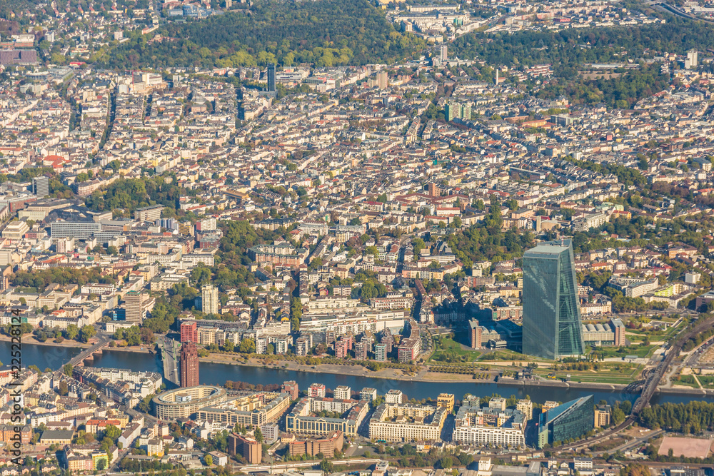 Frankfurt am Main Skyline - new building european central bank - aerial view 