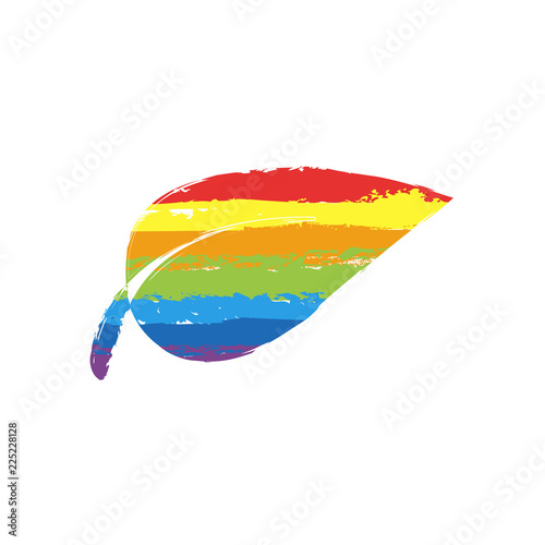 leaf icon. Drawing sign with LGBT style, seven colors of rainbow (red, orange, yellow, green, blue, indigo, violet