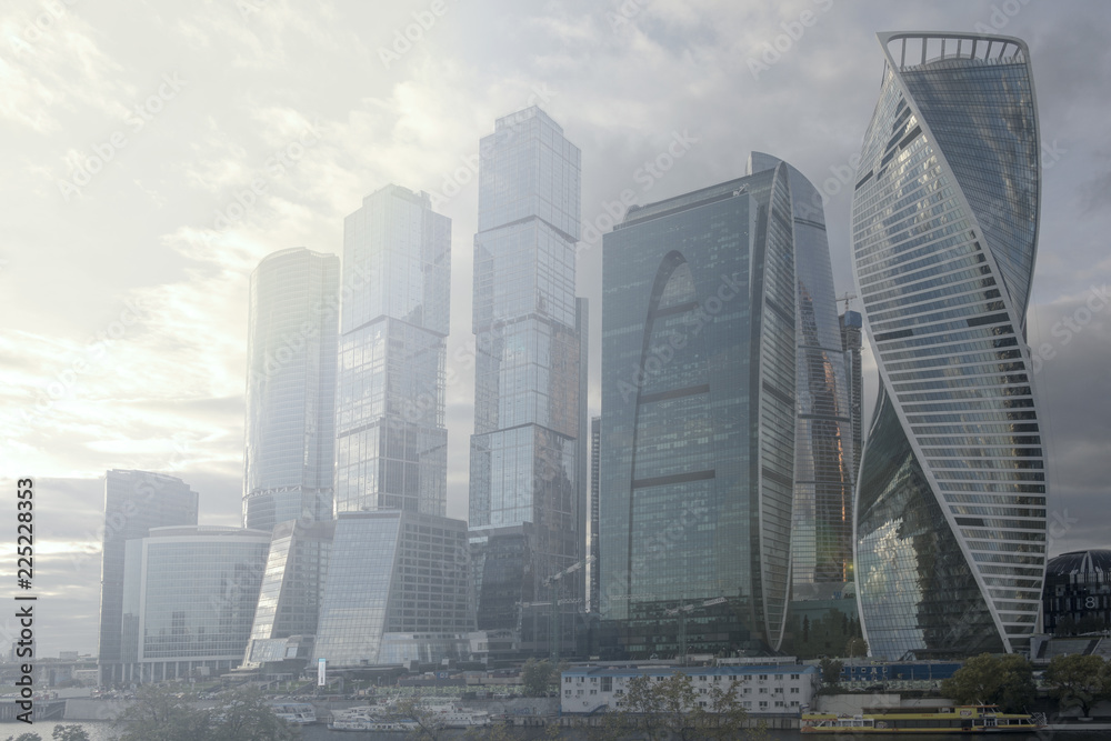 Fototapeta premium Skyscrapers in the rays of sunset.