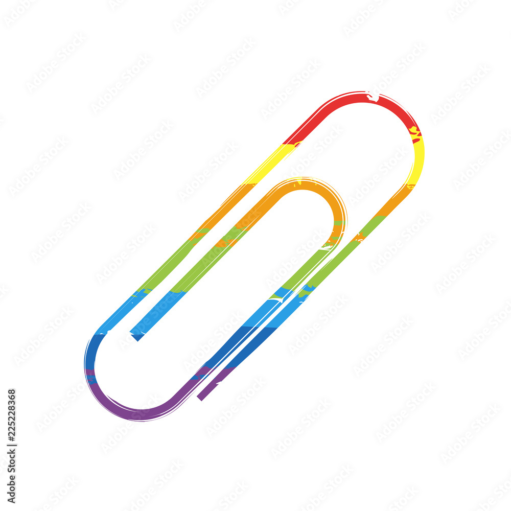 Paper clip icon. Drawing sign with LGBT style, seven colors of rainbow (red, orange, yellow, green, blue, indigo, violet Paper clip icon. Drawing sign with LGBT style, seven colors of rainbow (red, orange, yellow, green, blue, indigo, violet