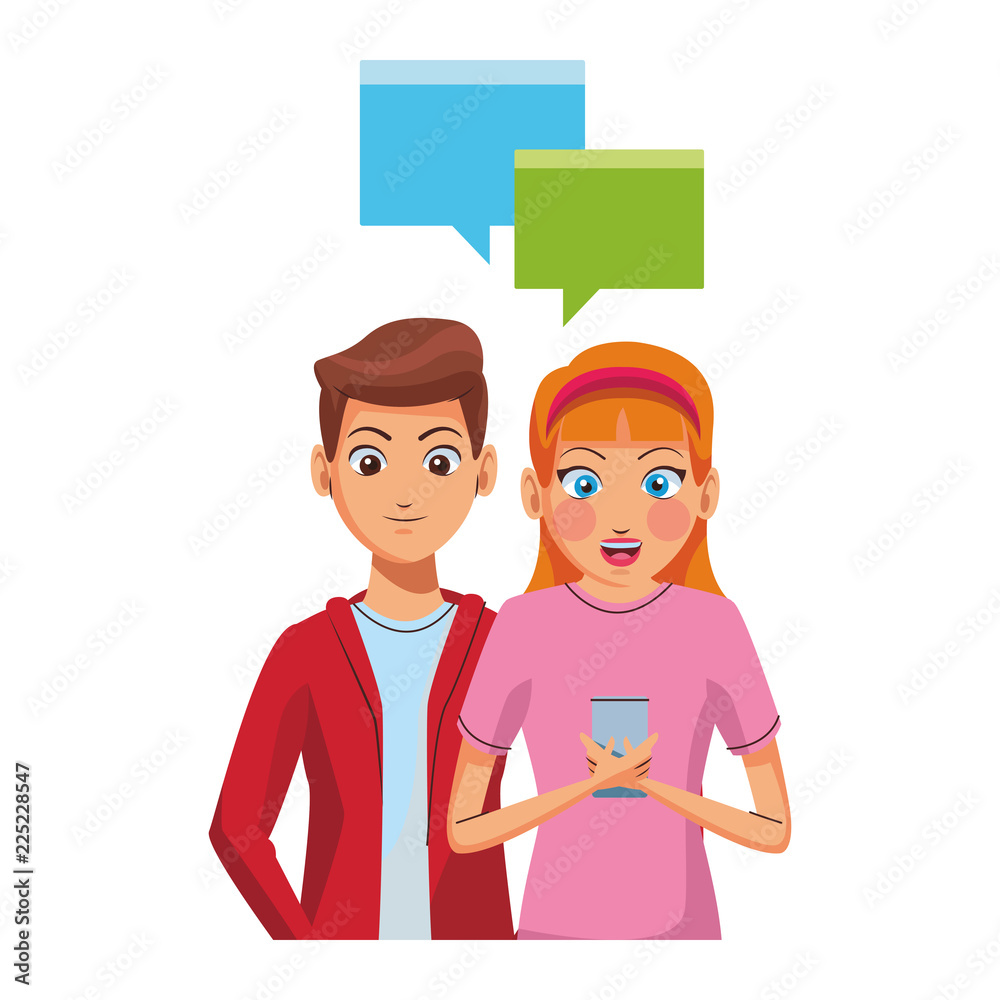Fototapeta premium Couple texting with smartphone