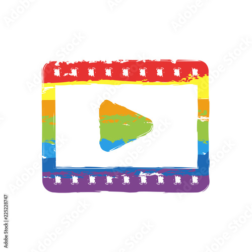video icon. Drawing sign with LGBT style, seven colors of rainbow (red, orange, yellow, green, blue, indigo, violet