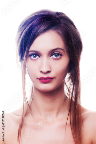 Beautiful brunette girl on white background