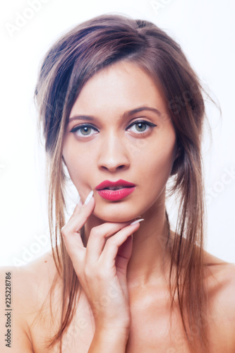 Beautiful brunette girl on white background