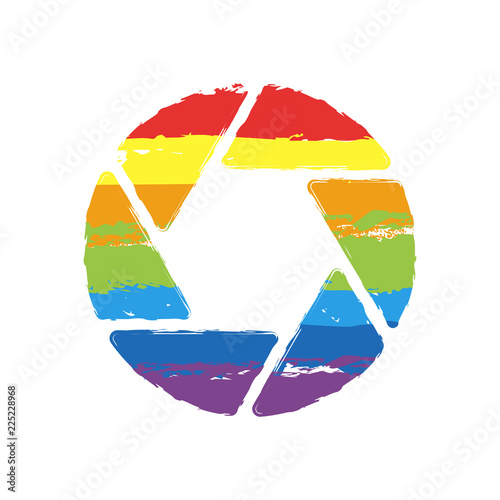 camera objective. simple silhouette. Drawing sign with LGBT style, seven colors of rainbow (red, orange, yellow, green, blue, indigo, violet