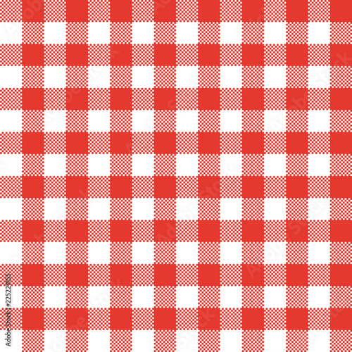 Red checkered tartan seamless pattern design. Tablecloth checkered red squares vector seamless pattern texture.