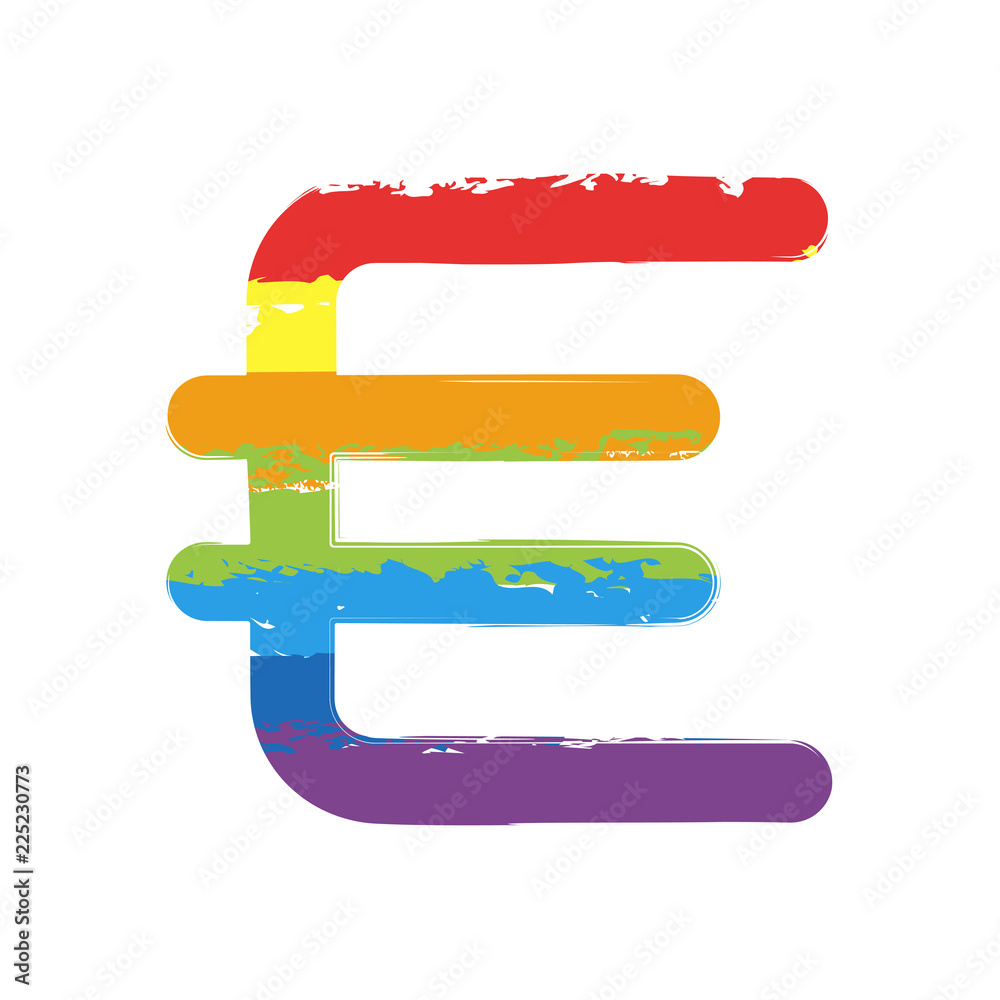 euro symbol, simple icon. Drawing sign with LGBT style, seven colors of rainbow (red, orange, yellow, green, blue, indigo, violet euro symbol, simple icon. Drawing sign with LGBT style, seven colors of rainbow (red, orange, yellow, green, blue, indigo, violet