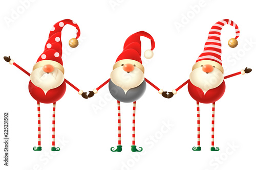 Set of three cute Scandinavian Gnomes isolated on white background