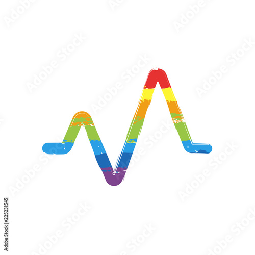 cardiac pulse line. simple single icon. one line style. Drawing sign with LGBT style, seven colors of rainbow (red, orange, yellow, green, blue, indigo, violet