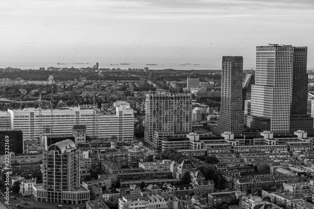 The hague city skyline viewpoint black and white, Netherlands