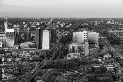 The hague city skyline viewpoint black and white, the Netherlands