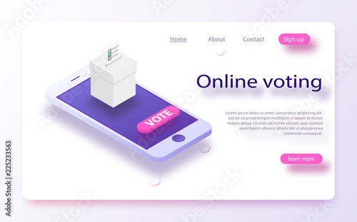 Flat isometric vector concept voting online, e-voting, election internet system.
